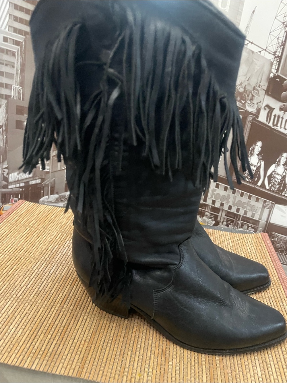 Vintage Dingo Black Leather Fringe Cowboy Cowgirl Rodeo Boots Size 7